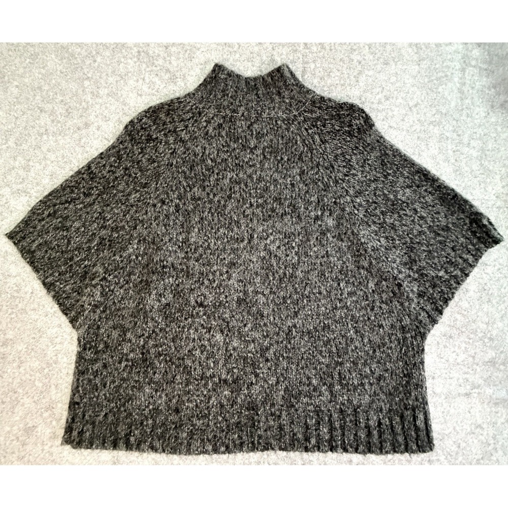 Knit Poncho Cape Cardigan Sweater Hook & Eye Closure Charcoal XL Wool/Alpaca‎ - Picture 4 of 8